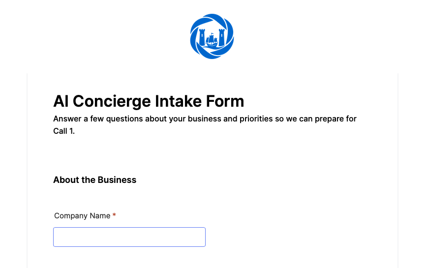 AI Concierge pre-call intake questionnaire in Jotform